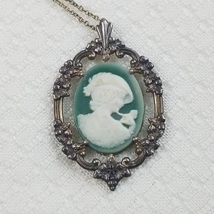 Sterling SILVER Stamped Cameo Filigree Pendant